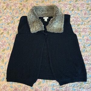 Vintage Y2K Black Faux Fur Collar Women’s Vest